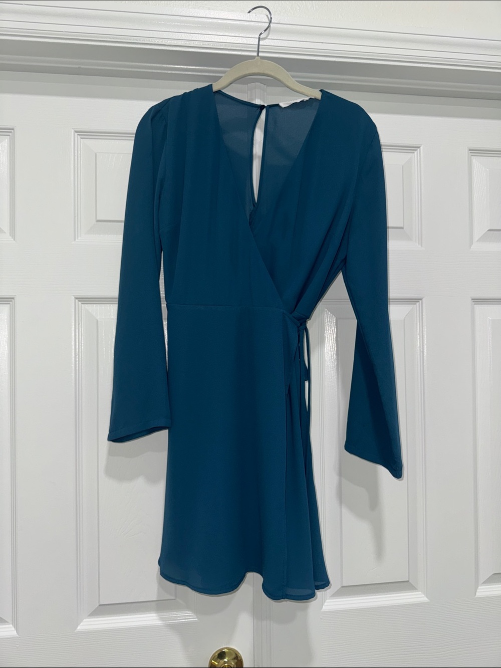 Lush Teal Long-Sleeve Wrap Dress